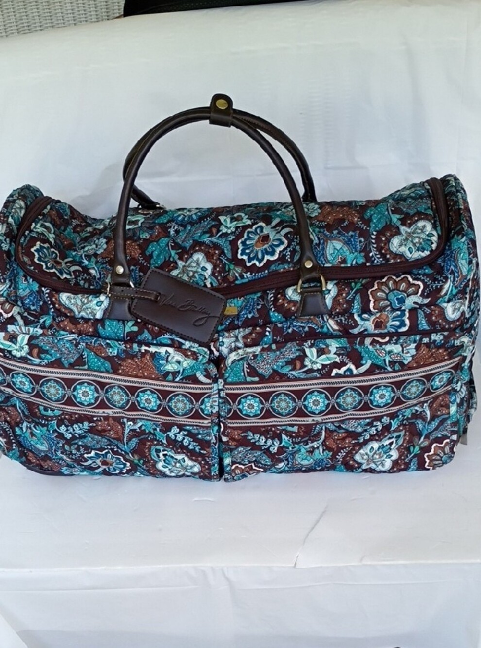 Vera Bradley Quilted Travel Bag Retired Java Blue 26" Rolling Duffle Luggage - Picture 3 of 16